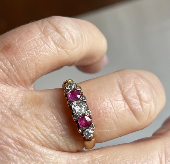 Ruby Ring 22K Engagement Ring Victorian Mine Cut … - image 10
