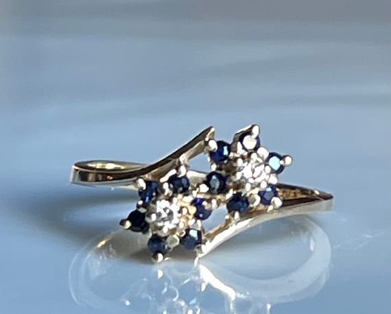 Sapphire Ring Blue 10K Sapphire Diamond Bypass To… - image 3