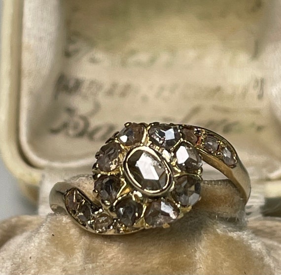 Rose Cut Diamond Engagement Ring 18K Victorian En… - image 10