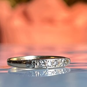 Diamond Wedding Ring Platinum & 14K Gold Wedding Band Edwardian Diamond Ring Stacking Deco 14K Gold Ring Anniversary Gift