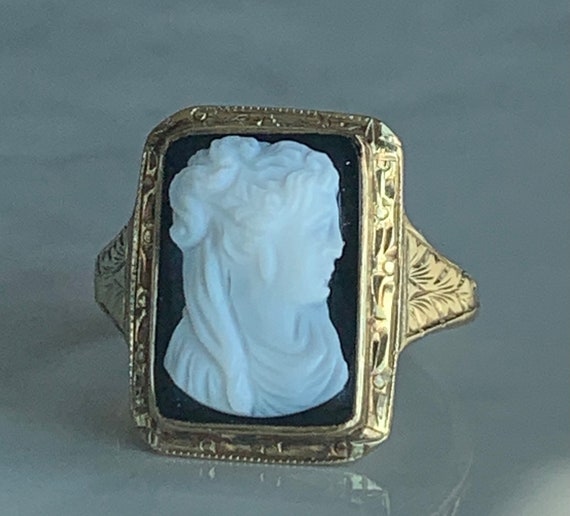 Victorian Hard-stone Cameo Ring 1800s Black Cameo… - image 2