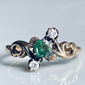 Green Garnet Ring Victorian Green Garnet Diamond Ring 1800s 14k Natural Genuine Earth Mined Green Garnet Engagement Ring 14k