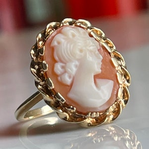 14k Kamee Ring Gelb Gold Handgeschnitzt Italienische Kamee Ring Göttin Ring Art Deco Kamee Ring Damen Antik Ringe