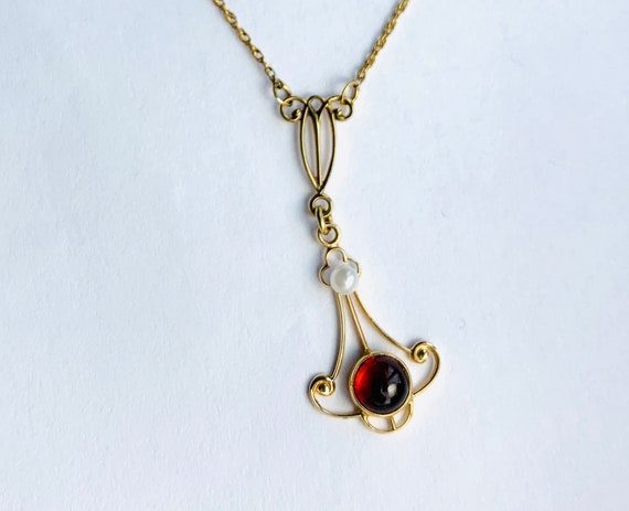 Garnet Necklace Art Nouveau Garnet Necklace 14K G… - image 5