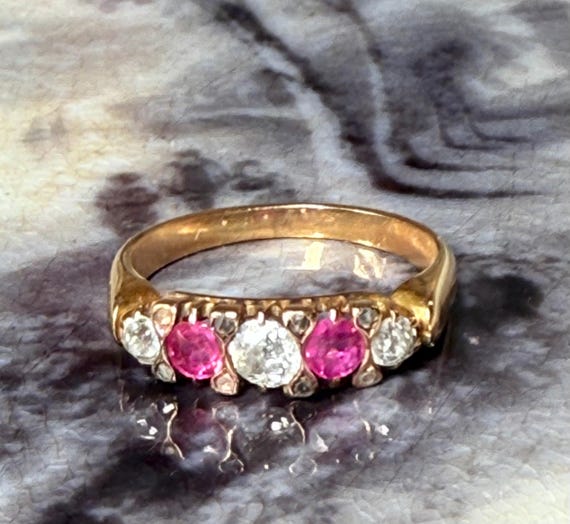 Ruby Ring 22K Engagement Ring Victorian Mine Cut … - image 13