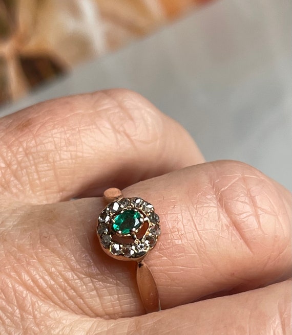 Emerald Ring Victorian Rose Cut Diamond Emerald R… - image 6