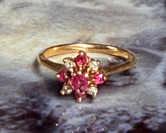 Ruby Ring 14k Gold Diamond Ruby Ring Vintage Natu… - image 1