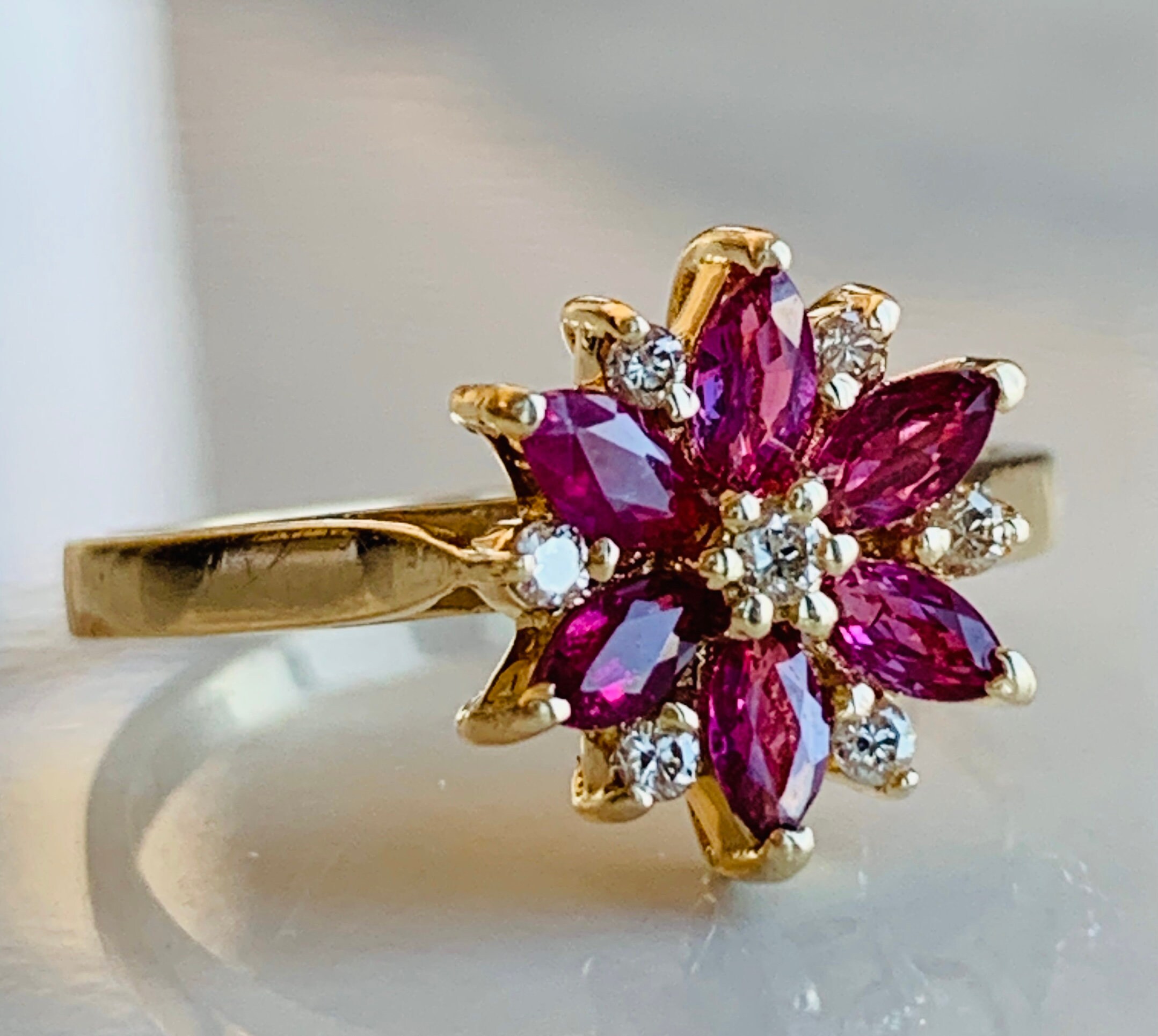 Rubin Ring 14 k Gold Diamant Rubin Ring 14K Vintage Rubin Ring Etsy