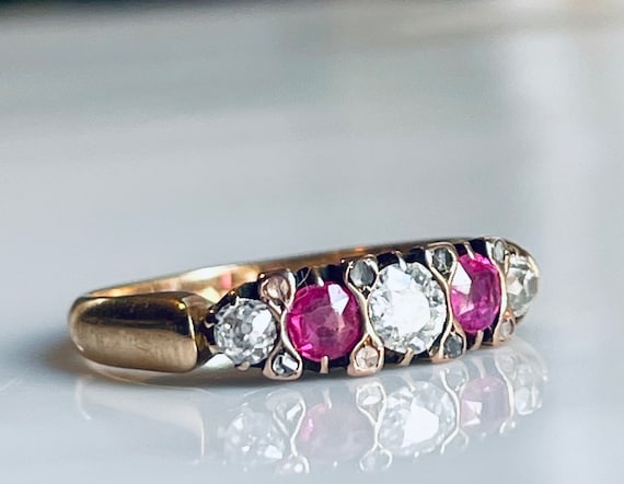 Ruby Ring 22K Engagement Ring Victorian Mine Cut … - image 4