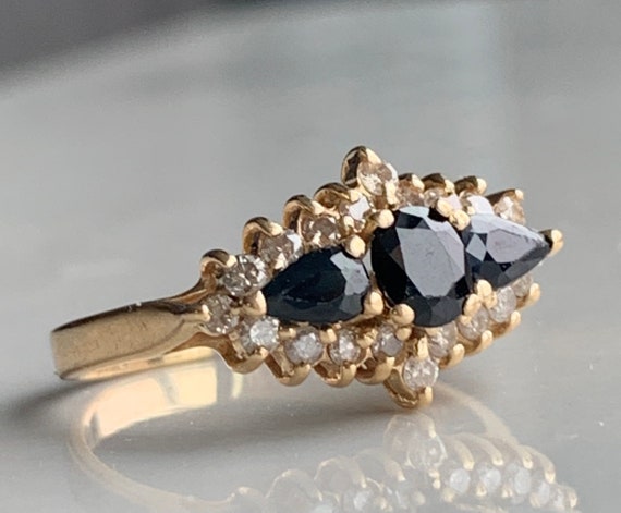 Sapphire Engagement 14K Three Stone Ring Natural … - image 2