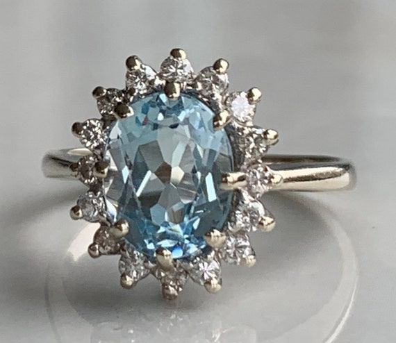 Aquamarine Ring 14k White Gold Diamond 2 Ct Aquam… - image 5