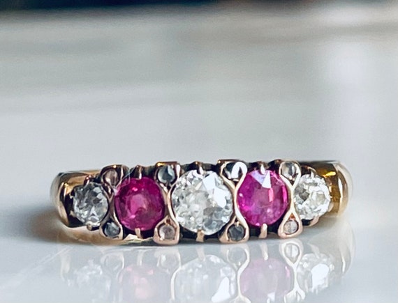 Ruby Ring 22K Engagement Ring Victorian Mine Cut … - image 5