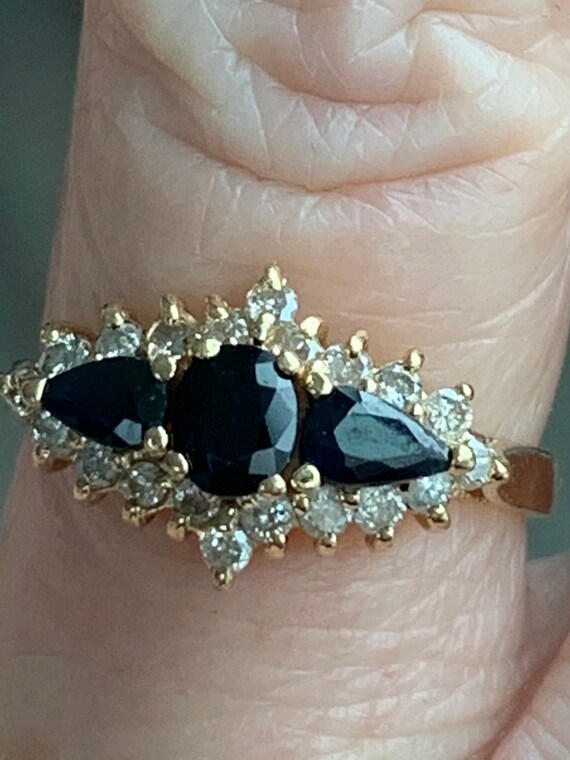 Sapphire Engagement 14K Three Stone Ring Natural … - image 8