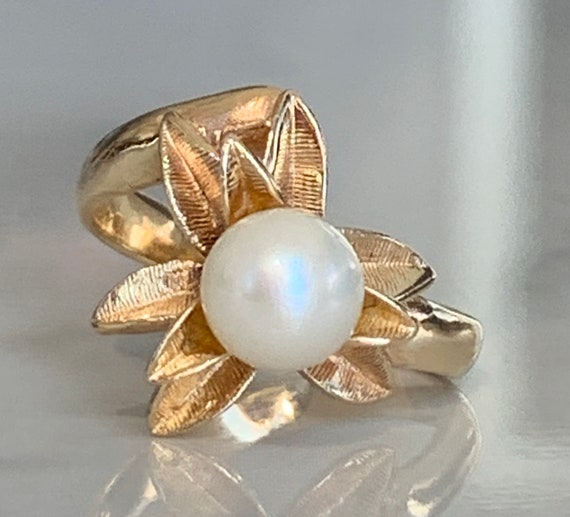 Pearl Ring Mid-Century Modern Pearl Ring Pearl En… - image 5