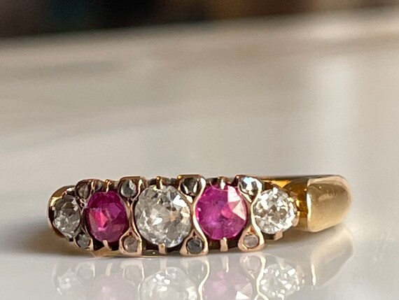 Ruby Ring 22K Engagement Ring Victorian Mine Cut … - image 7