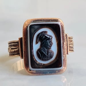 Cameo Ring 1800s Victorian Hard-stone Cameo Ring Black Cameo Ring 14K Rose Gold Ring Art Deco Cameo Ring Ladies Antique Rings