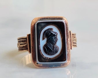 Cameo Ring 1800s Victorian Hard-stone Cameo Ring Black Cameo Ring 14K Rose Gold Ring Art Deco Cameo Ring Ladies Antique Rings