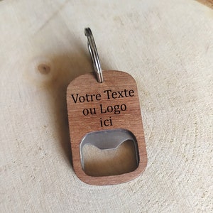 Personalized wooden bottle opener key ring