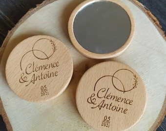 Miroir de Poche en bois Personnalisé.