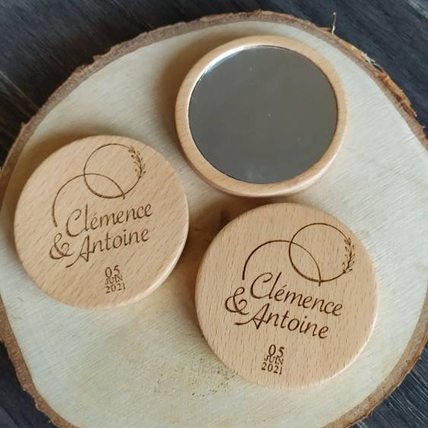 Miroir de Poche en bois Personnalisé.