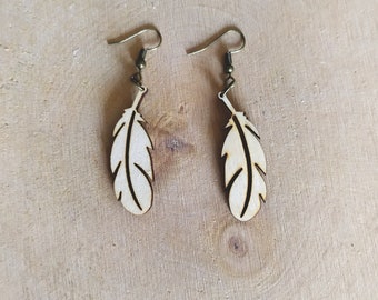 Boucles d'Oreilles "Plumes" en bois