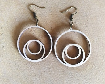 Boucles d'Oreilles " 3 Anneaux " en bois