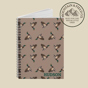 Cuaderno espiral personalizado con diseño de patos, línea rayada, cuaderno de caza de patos, útiles escolares, bloc de notas con estampado de patos personalizado, cazador