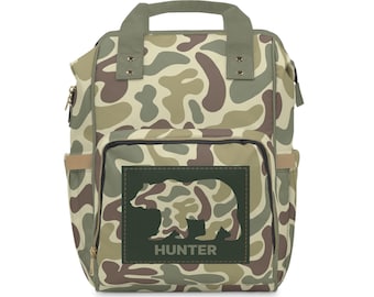 Personalized Green Duck Camo Diaper Bag, Bear Hunting Baby Gift, Daddy's Hunting Buddy, Vintage Camo Bag, Retro Camo Diaper Bag, Custom