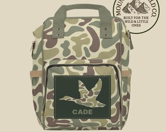 Personalized Green Duck Camo Diaper Bag, Duck Hunting Baby Gift, Daddy's Hunting Buddy, Vintage Camo Bag, Retro Camo Diaper Bag, Custom