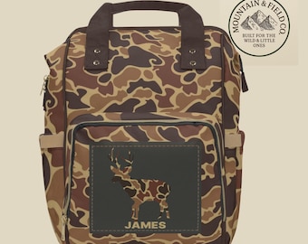 Bolsa de pañales personalizada con estampado de pato y camuflaje, regalo para bebé de caza de ciervos, compañero de caza de papá, bolsa de pañales con estampado de camuflaje vintage, bolsa de pañales con estampado de camuflaje retro, personalizada