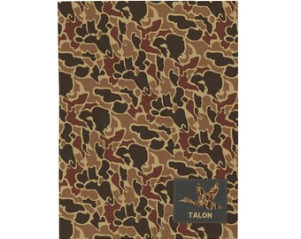 Camo deken eend, fluwelen deken, gepersonaliseerde retro eend camouflage plaid voor kinderen, mannen jagers, cadeau-idee, woondecoratie