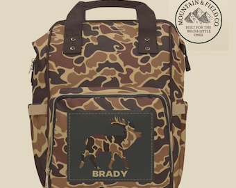 Bolsa de pañales personalizada con estampado de pato y camuflaje, regalo para bebé de caza de alces, compañero de caza de papá, bolsa de pañales con estampado de camuflaje vintage, bolsa de pañales con estampado de camuflaje retro, personalizada