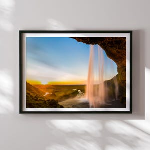 Iceland Waterfall Wall Art Print, Sunset Landscape Photography Of Nordic Nature, Scenic Seljalandsfoss Decor, Gift For Nature Lovers