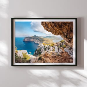 Capo Caccia Sardinia Photography Print, Italian Coastal Cliff Wall Art, Mediterranean Nature Landscape Decor Poster