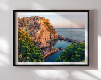 Manarola Sunset Print: Cinque Terre Coastal Italy Photography