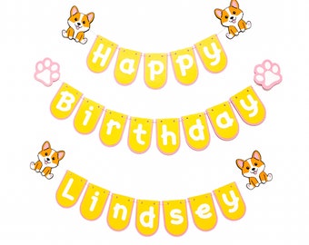 Corgi Birthday Party Banner, Corgi Theme Party, Dog Birthday Banner, Corgi Garland, Puppy Banner