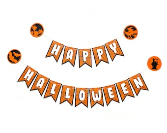 Bannière d’Halloween heureux, Joyeux anniversaire Bannière Halloween Thème, Décorations de fête d’anniversaire d’Halloween, bannière d’anniversaire d’Halloween