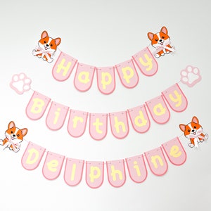 Corgi Birthday Party Banner, Corgi Theme Party, Dog Birthday Banner, Corgi Garland, Puppy Banner, Pastel colors banner