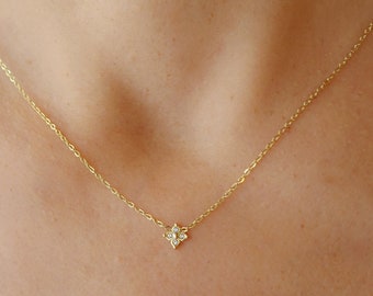 Collier chaîne doré ou argenté avec fleur zircon, acier inoxydable, idée cadeau, bijou femme, collier fin, cadeau Noël