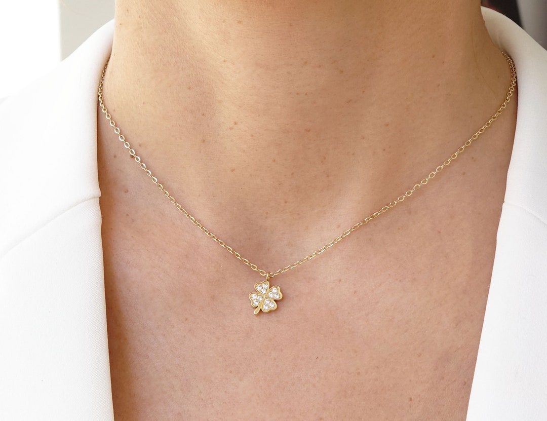 Lucky Clover Necklace in Stainless Steel and Zirconium Lucky Necklace