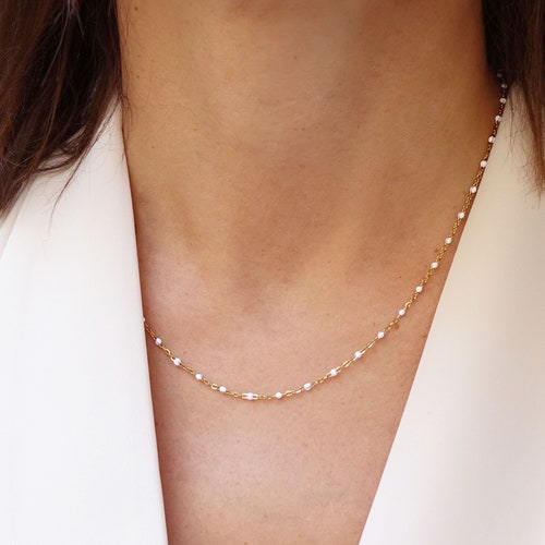 Necklace Chain Rosary Gold Or Silver And Enamelled Stainless Etsy