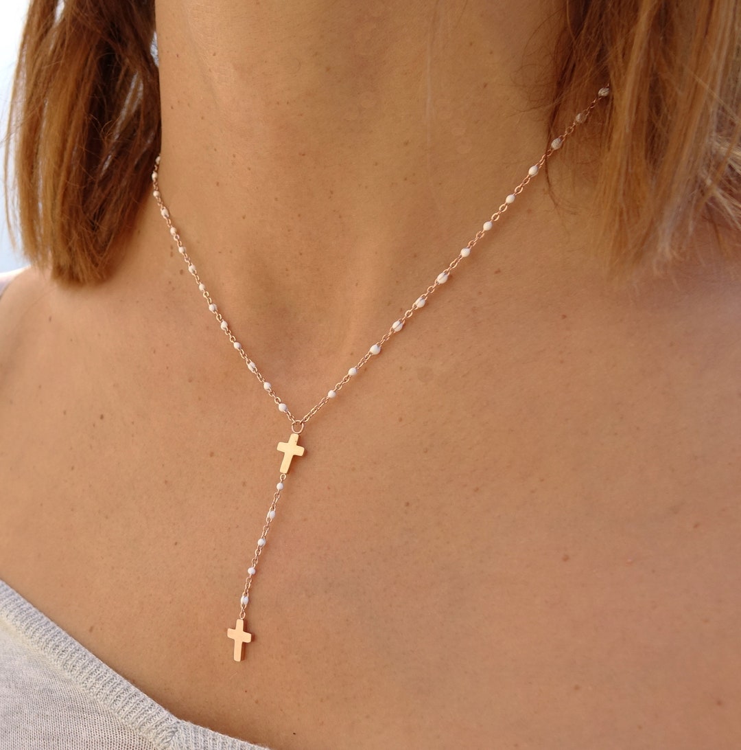 Collier croix chaîne en acier inoxydable collier femme - Etsy France