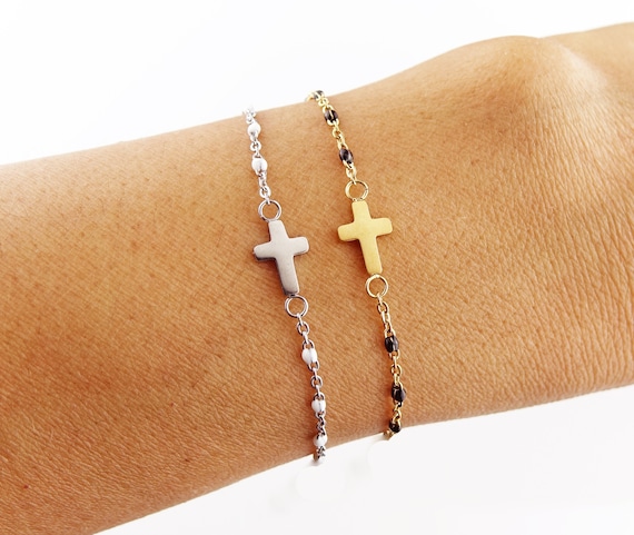 Bracelet croix or acier inoxydable idée cadeau saint | Etsy France