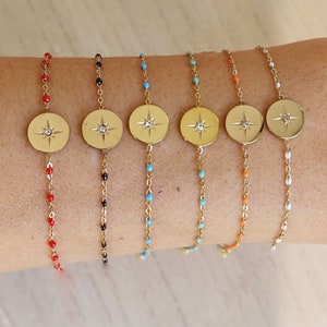 Compass bracelet in stainless steel and enamel, several colours