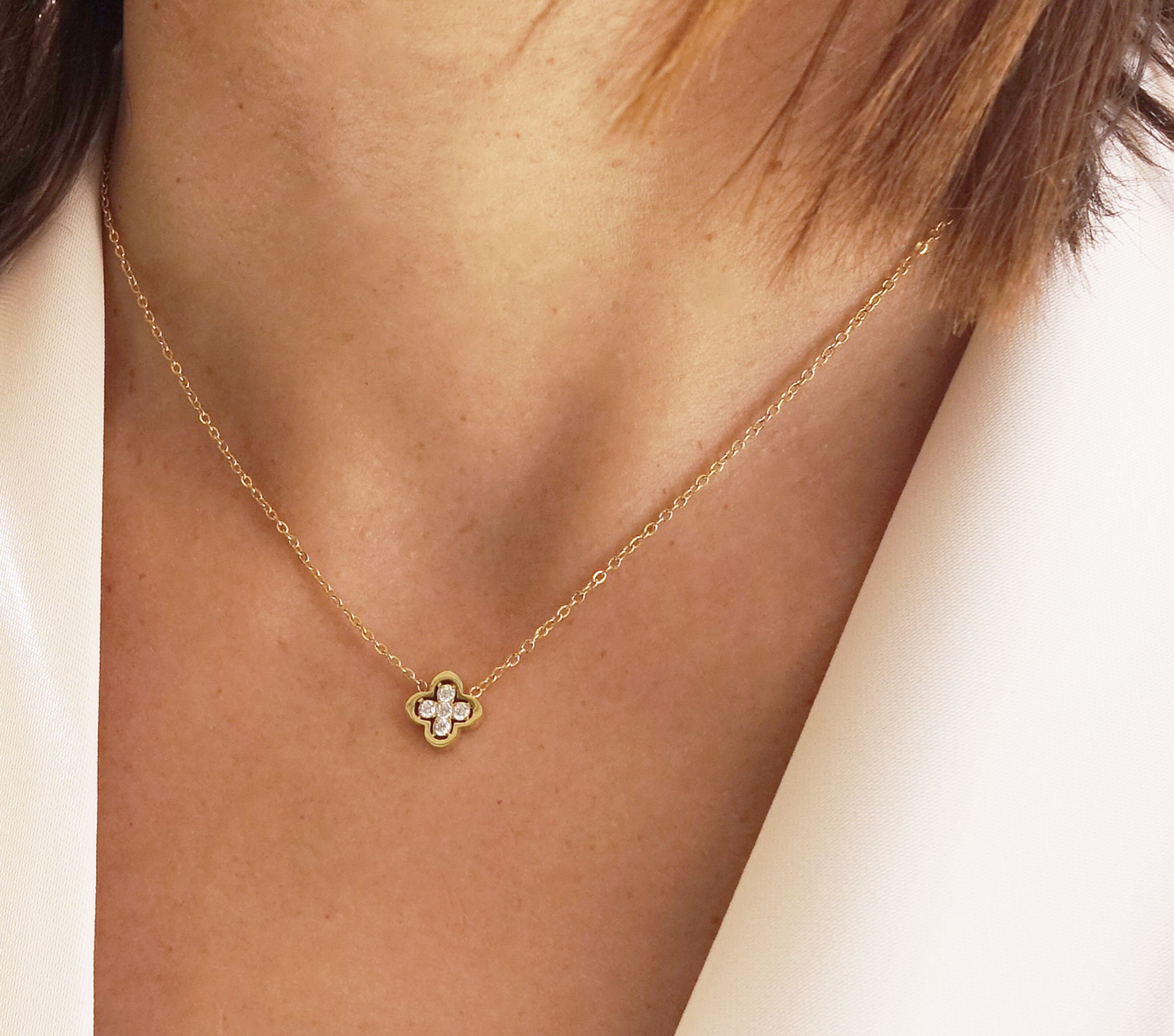 Dainty Stainless Steel Clover Crystal Necklace