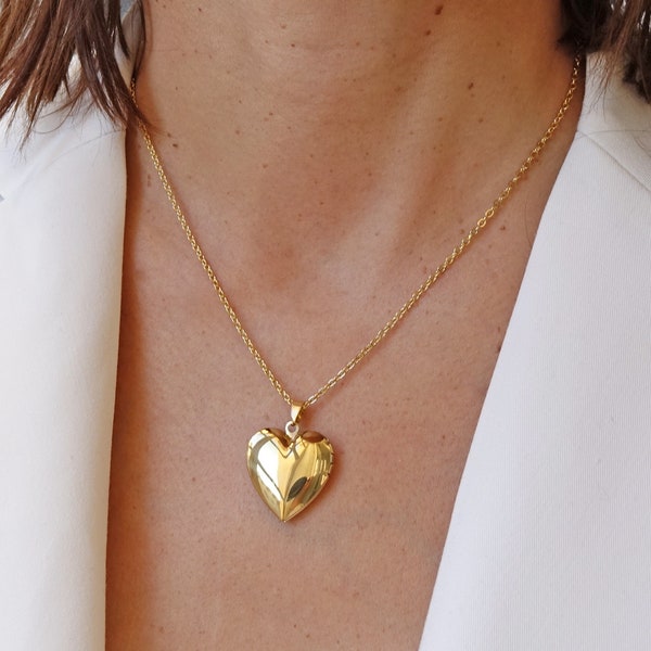 Collier coeur Médaillon qui s'ouvre en doré argenté ou or rose, acier inoxydable, bijoux photos ou petits objets, bijoux saint valentin