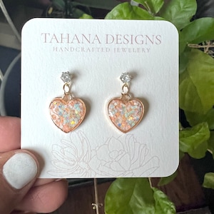 Glitter Hearts dangles | Gold Heart Earrings | Elegant