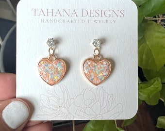 Glitter Hearts dangles | Gold Heart Earrings | Elegant