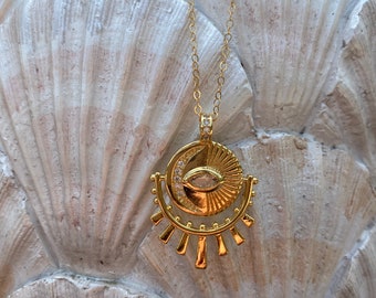 Handmade Gold Filled Necklace | Celestial Necklace | Evil eye | Nickel Free | Lightweight