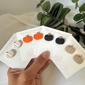 Handmade Pumpkin Stud Earrings, Gold Stem, Polymer Clay